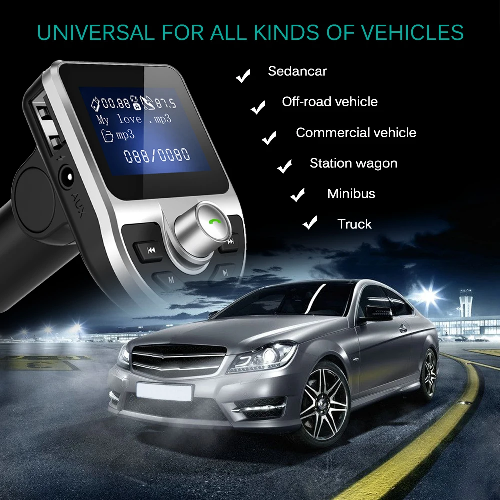 Bluetooth FM передатчик Автомобильный MP3 плеер 3.1A USB зарядное устройство Поддержка tf