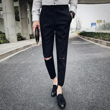 Модный однотонный костюм с дырками, брюки, костюм, брюки,, облегающие брюки, мужская одежда, Нежные мужские повседневные брендовые новые штаны для мужчин