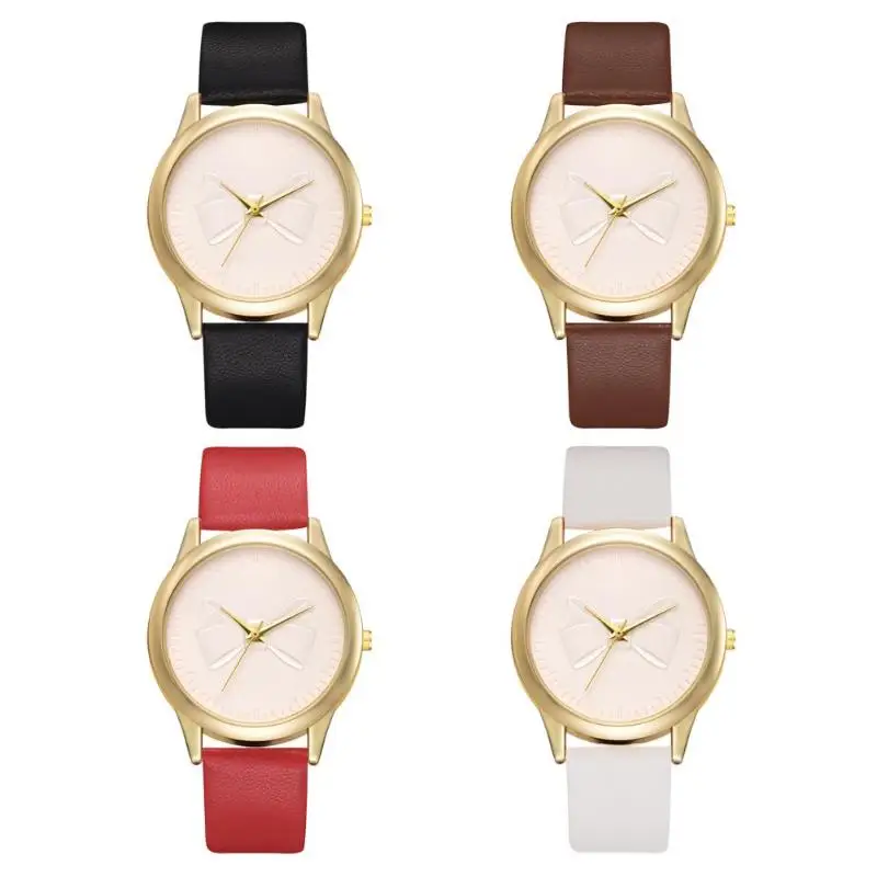 

Girls Bowknot Pattern Quartz Watches Women Leather Strap Sports Wristwatch