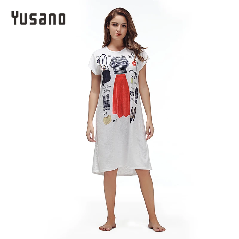 Yusano Ночная рубашка пижамы платье короткий рукав o-образным вырезом Ночная рубашка Длинные рубашки плюс Размеры свободный крой Ночная рубашка ночную рубашку