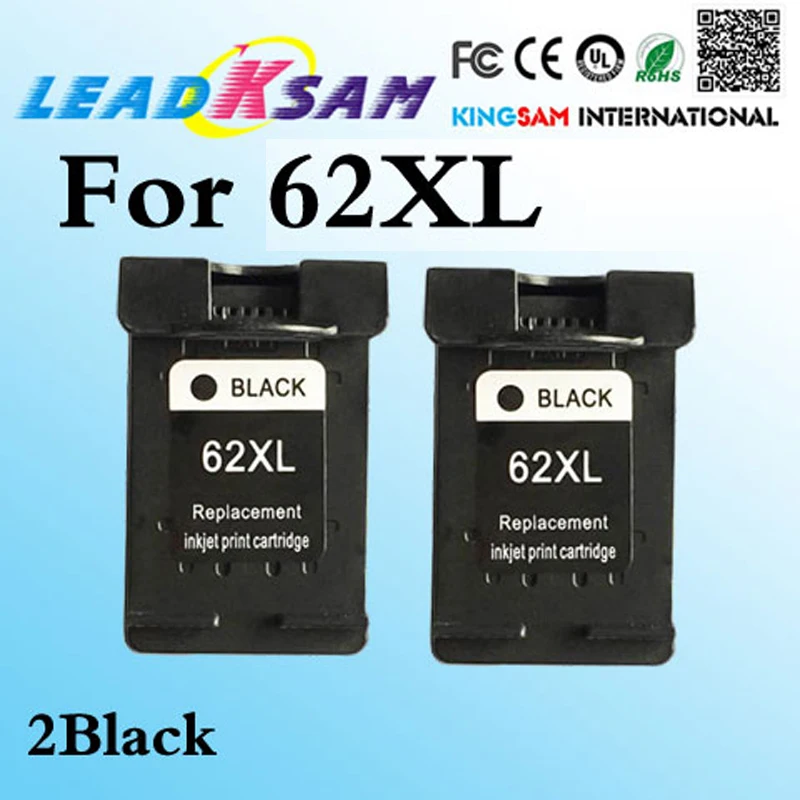 

2 PCS Black Ink Cartridge compatible for hp62 62XL Envy 5640 5660 7640 5540 5544 5545 5546 5548 Officejet 5740 5741 5745