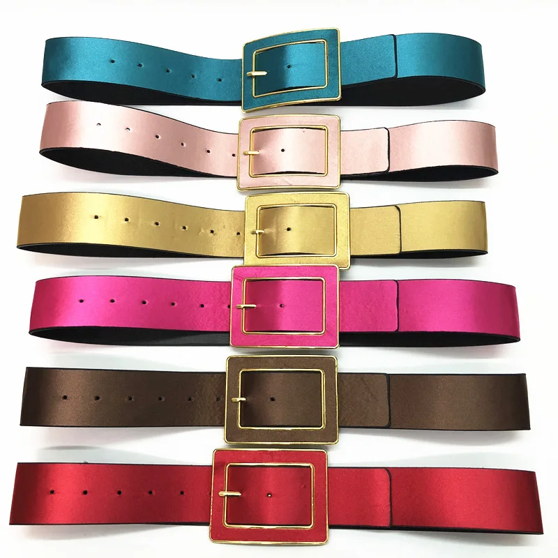 

2019 Plain Silk Satin PU Waist Belts Female Newest Design Wide Buckle Waist Band Strechy For Women Ladies Dress Belts Decoration