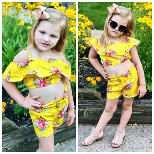 Toddler Kids Baby Girls Summer Floral Clothes T-shirt+Pants/Shorts 2Pcs Set