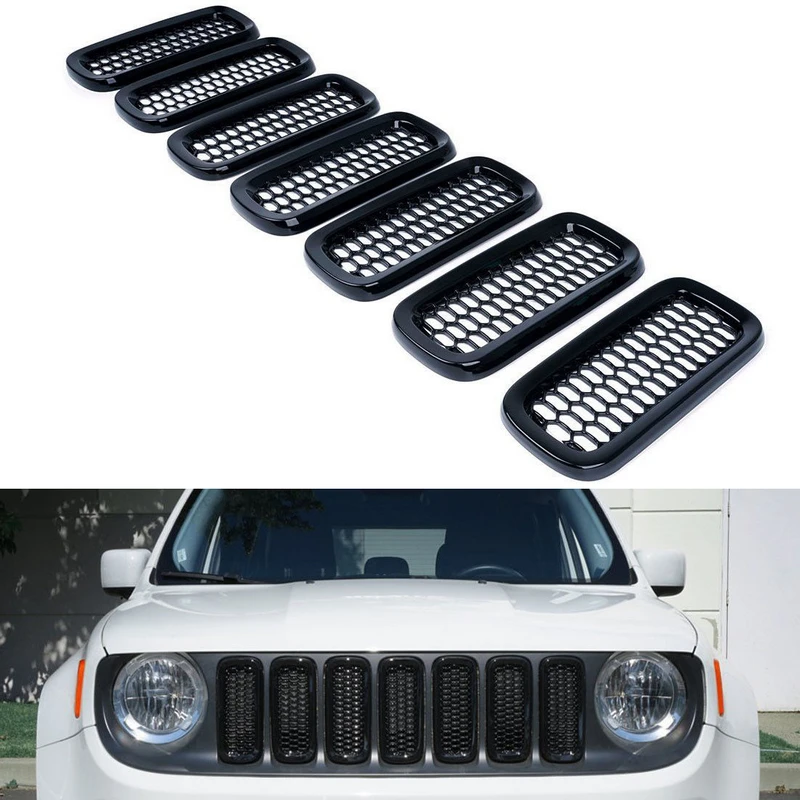 7pcs Front Mesh Grill Grille Insert Cover Trim For Jeep Renegade 2015