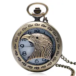 Винтаж кружево вырез голова Орла для мужчин кулон цепочки и ожерелья кварцевые карманные часы
