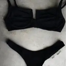 Женский летний бандажный однотонный пуш-ап комплект с бюстгальтером, купальный костюм, купальный костюм