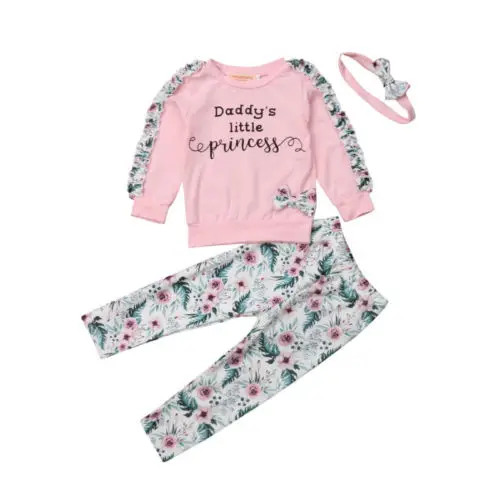 

9M-3T Cute Newborn Kids Baby Girl Cotton Floral Ruffle Tops Pants 3Pcs Outfits Clothes