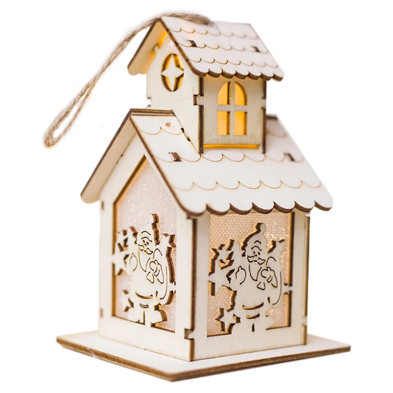 

1PC Festival LED Light Wood House Christmas Tree Hanging Ornaments Holiday Nice Xmas Gift Wedding Decoration Two layers