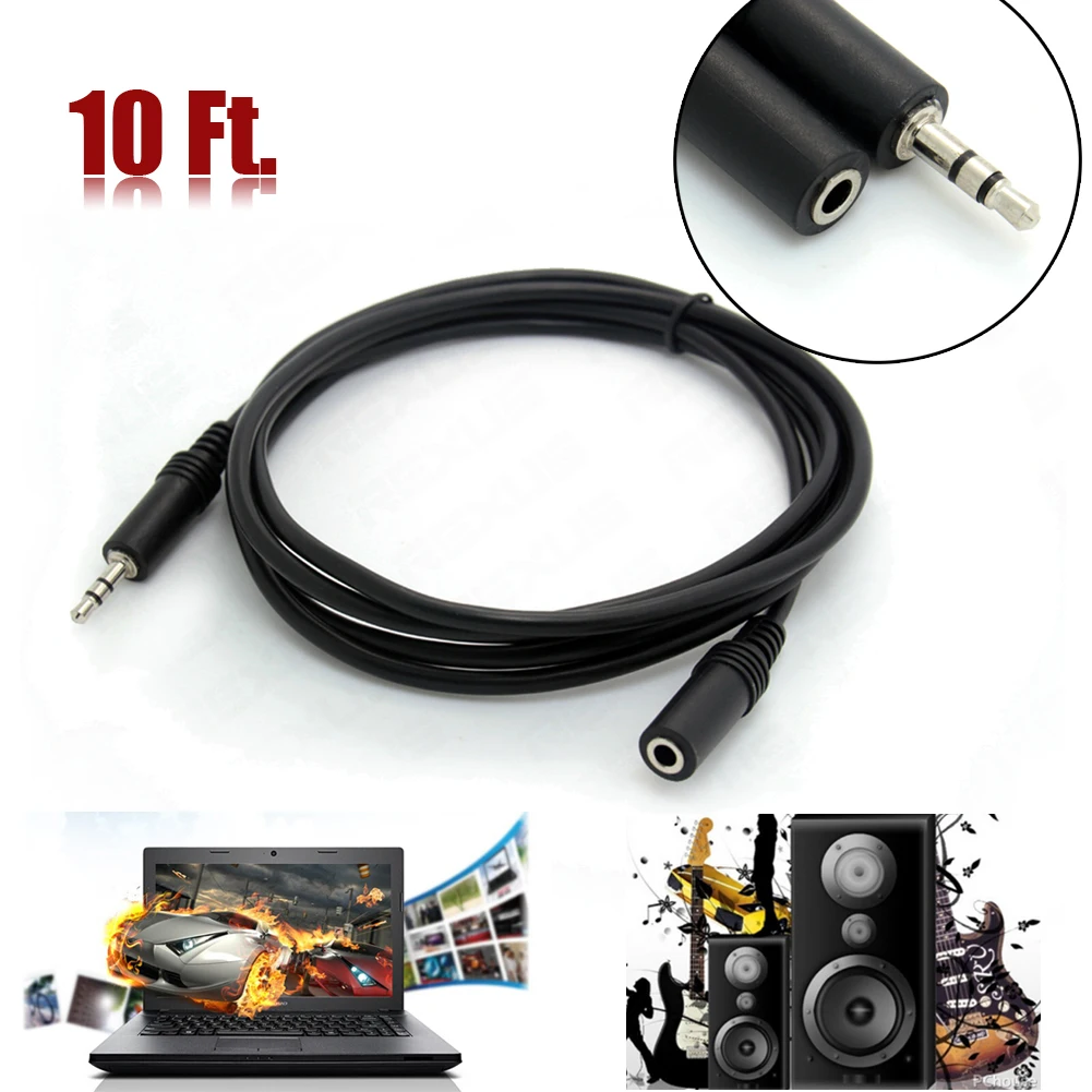 

10ft 3.5mm 1/8" Stereo Audio Aux Headphone Cable Extension Cord Male to Female Stereo Cable Black