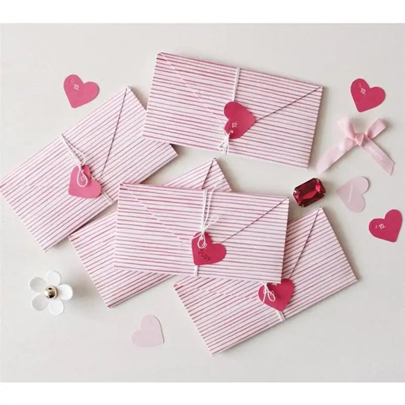  Greeting Cards Envelope Form Foldable Creative Stripe Pattern Invitation Card Valentine Day Card fo - 32975905038