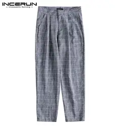INCERUN повседневные штаны для Мужские, длиной до щиколотки плед бегунов Брюки Harajuku шаровары в стиле хип-хоп брюки-багги S-3XL Pantalon