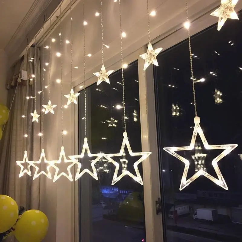 12 шт. пятиконечная звезда Светодиодная лента звездное небо лампа занавеска водопад огни Рождественская елка новый год домашнее внутреннее