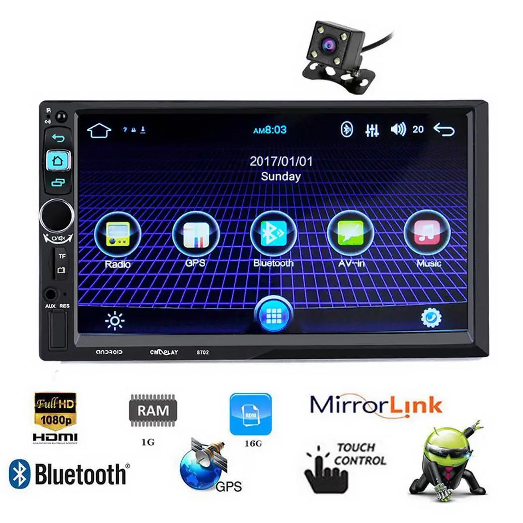 

7'' 2 Din Car Radio Bluetooth Touch Screen Car Stereo Mp5 Player Android 8.0 GPS Car Multimedia Player with Rear View Camera USB
