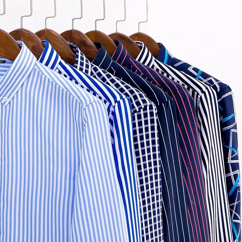 2019 NEW Men Striped Shirts Casual Long Sleeve Mens Shirt Slim Fit Business Male Social Dress Shirts NO Pocket