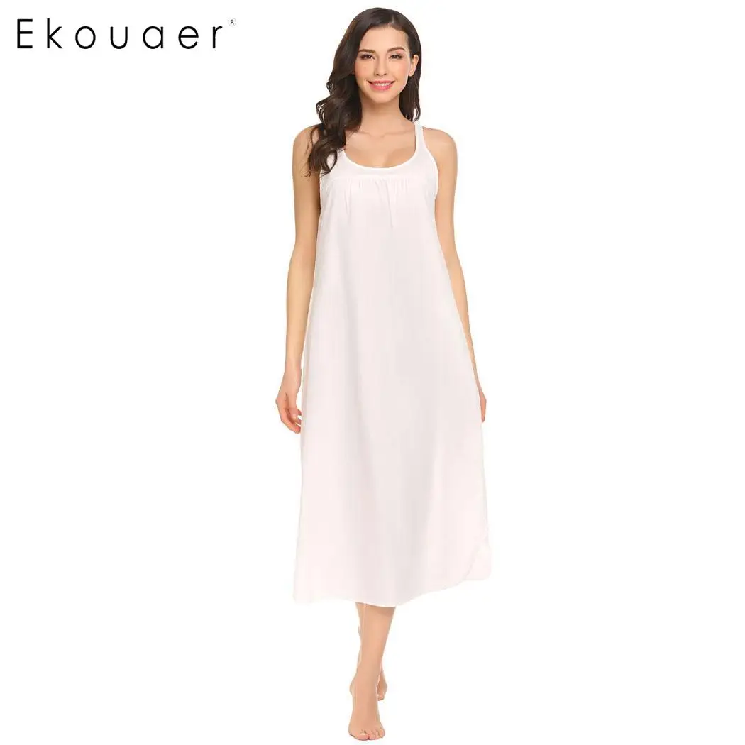 Ekouaer Summer Cotton Nightgown Women Long Lingerie Sleepshirts Loose ...
