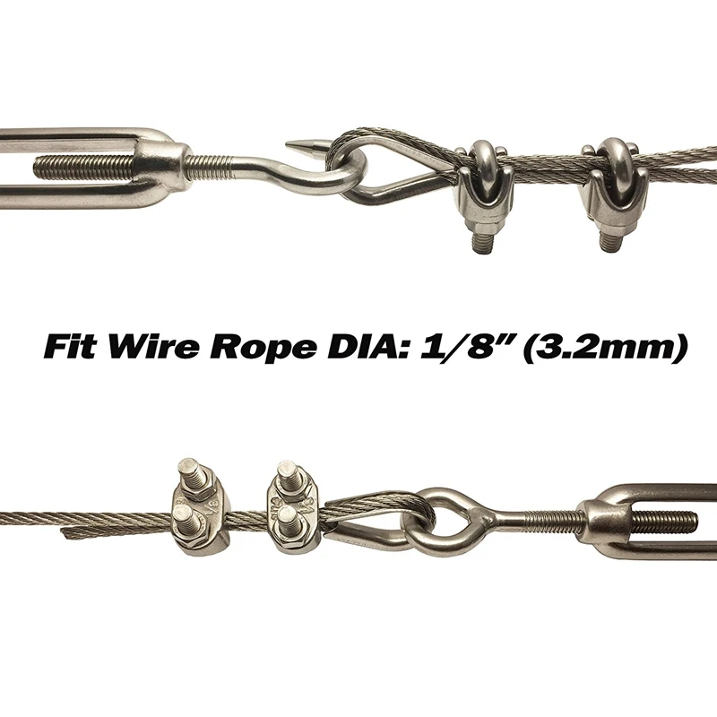 HOMPER 2pcs Turnbuckle Wire Tensioner Strainer 304 Stainless Steel Hook and Eye Rope Cable Tension Set Heavy Duty