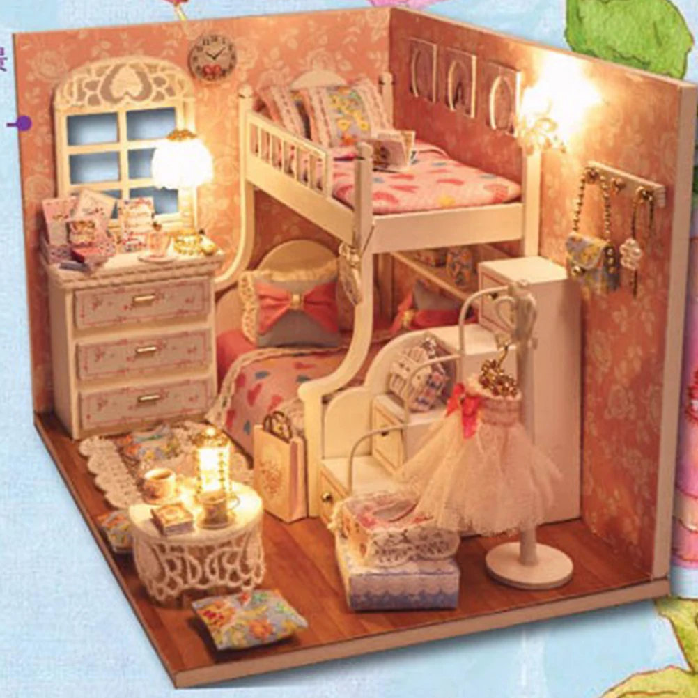 Миниатюрный дом «сделай сам», подарок на день Святого Валентина, креативный мини-дом ручной работы, Модель для сборки дома, произведение искусства, розовый подарок с мебелью