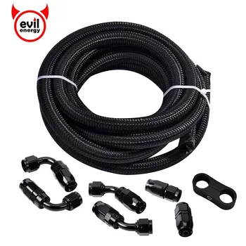 

evil energy Car Part 3M Double Nylon Braided Fuel Hose Line +AN6 0/45/90 Aluminum Alloy Swivel Hose End Oil Cooler Hose Adapter
