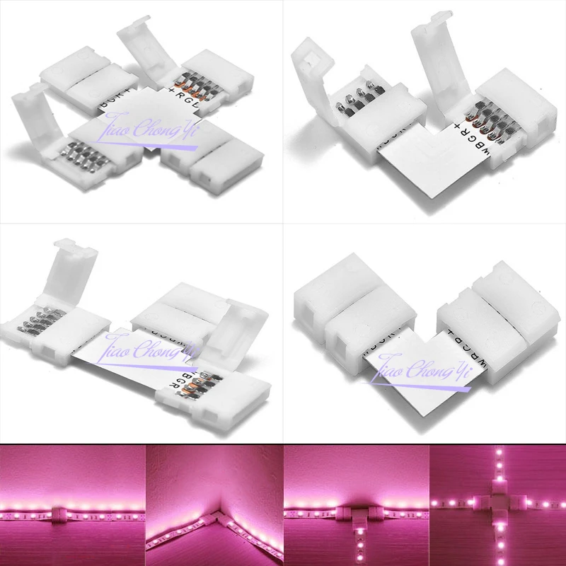 cheap RGBW Connectors 10mm 5Pin T Cross L Corner Angle RGBW LED Strip Connector PCB Free Welding For SMD 5050 RGBW LED Strip Lights