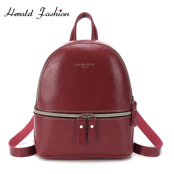 

Herald Fashion Vintage Oil Wax Leather Women Backpack Small Travel Satchel Casual Shoulder School Bagpack Retro Female Rucksack