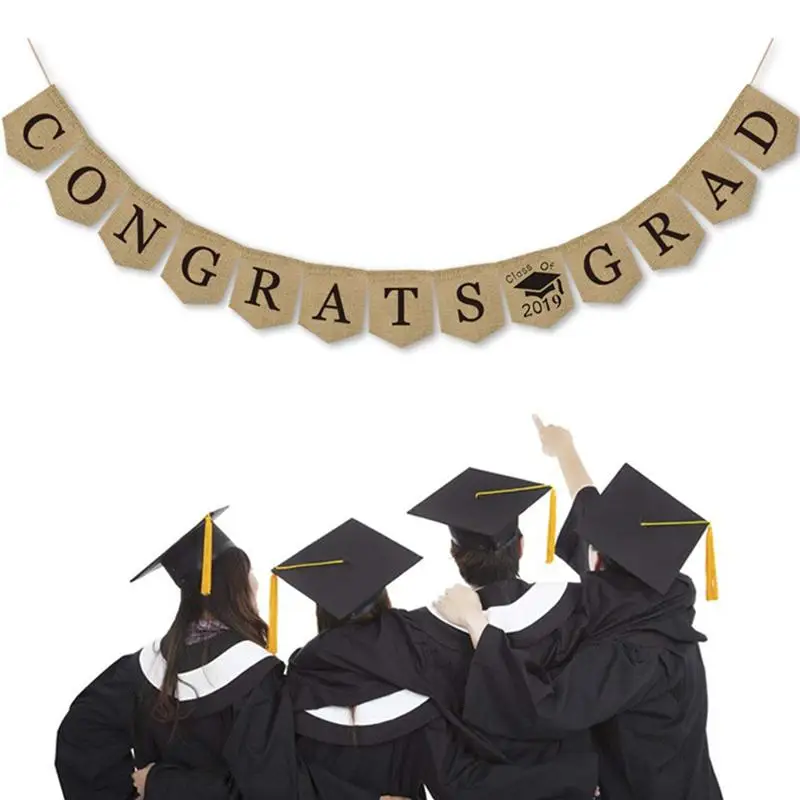 1pc Graduation Banner CONGRATS GRAD Burlap Doctorial Hat No DIY