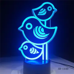 3D Led для сна Ночной домашний декор с персонажами из мультфильмов освещения 7 цветов Изменение ночные огни Three Little Birds светильник AW-1449