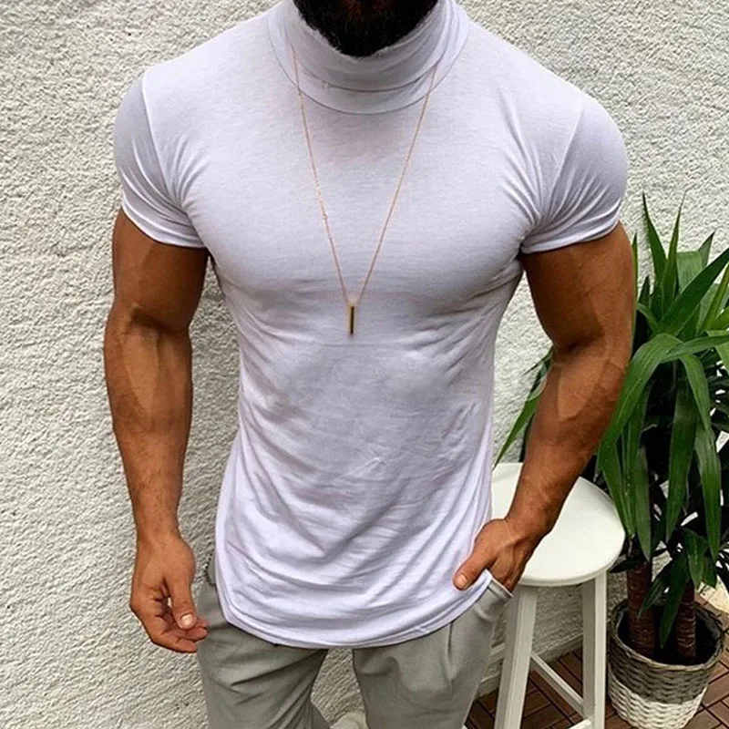 Gym T shirt Seksi Pria Top Turtleneck 