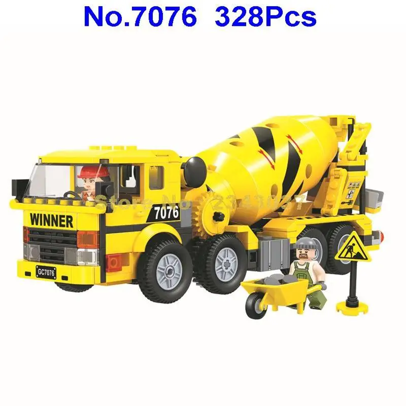 

7076 328pcs City Engineering Construction Team Cement Mixer Winner Building Blocks