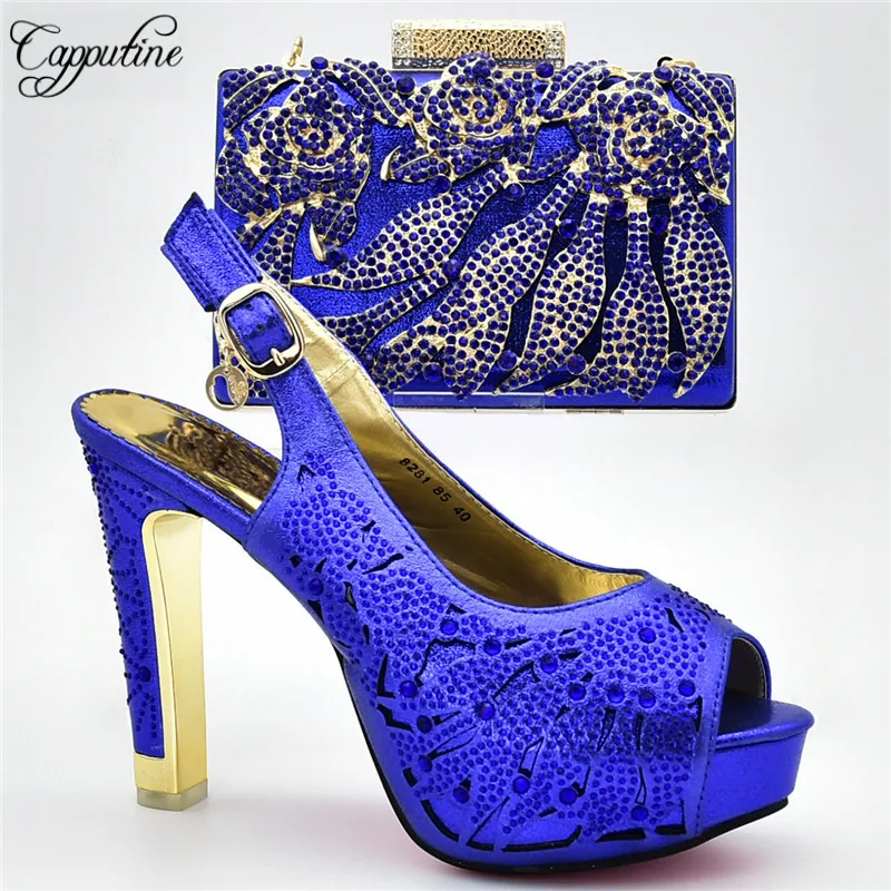 

Capputine 2019 Italian Women Wedding Shoes And Purse Set New Fashion Decorated With Rhinestone Shoes And Bag Set For Wedding