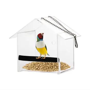 

Clear Glass Window Viewing Bird Feeder Hotel Table Seed Peanut Hanging Suction Alimentador Adsorption House Type Bird Feeder