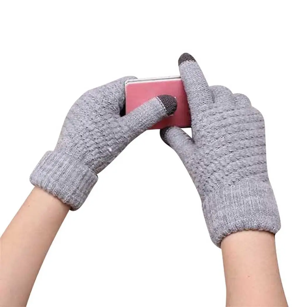 Buy Winter Touch Screen Gloves Solid Jacquard Knitted