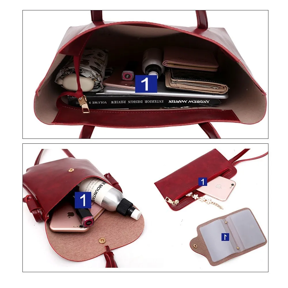 TTOU 4pcs/set Leather Bags Women Handbag Set Luxury Handbag Women Bags Designer Black Handbag Ladies Hand Bag Purse Female
