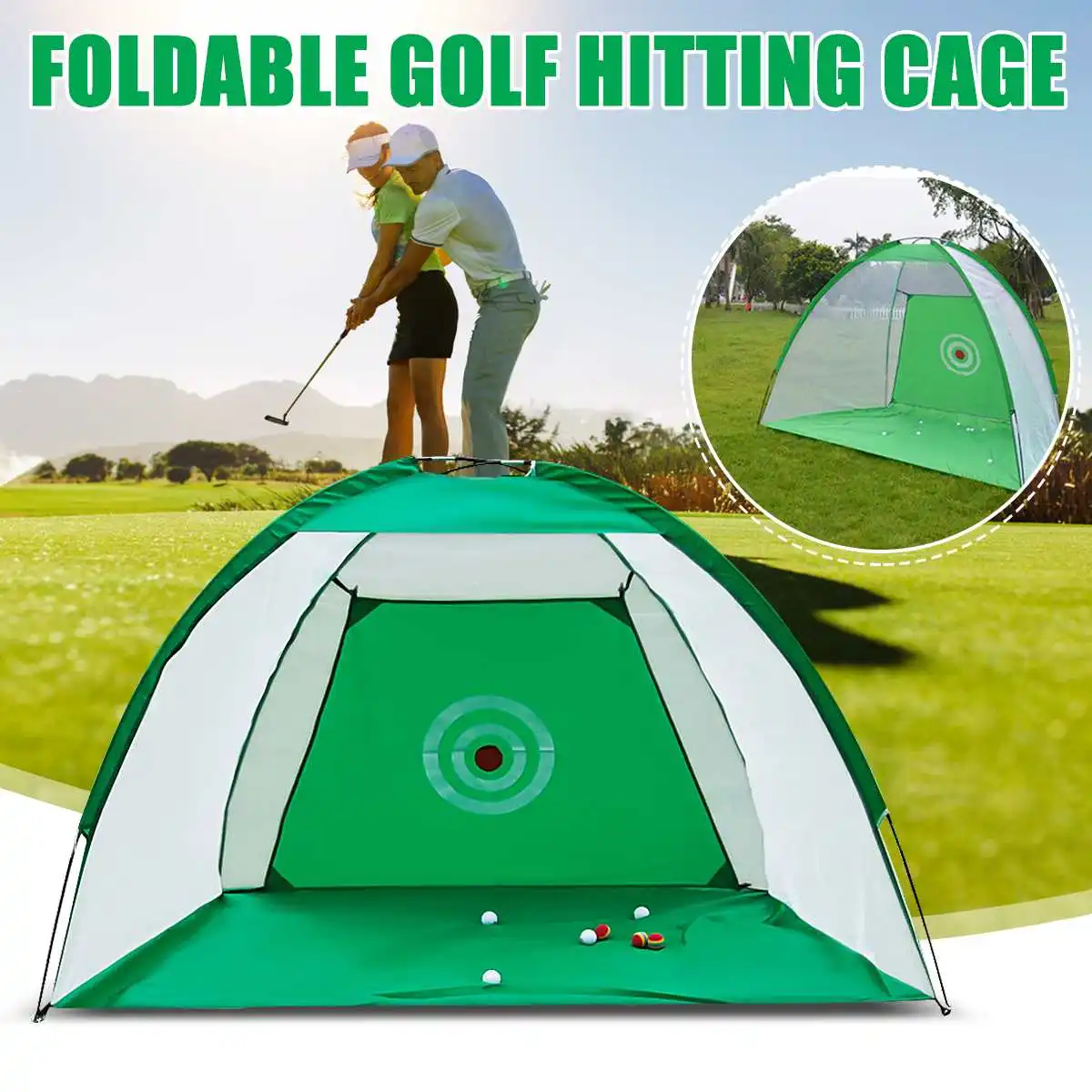 

3/2/1m Foldable Golf Training Net Set Green/Black Encryption Oxford Cloth+Polyester Durable Lightweight Sturdy Construction