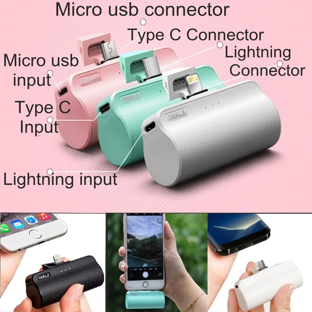 iWalk 3300mah Mini Power Bank MFI with USB Type C 8 Pin Cable Micro usb