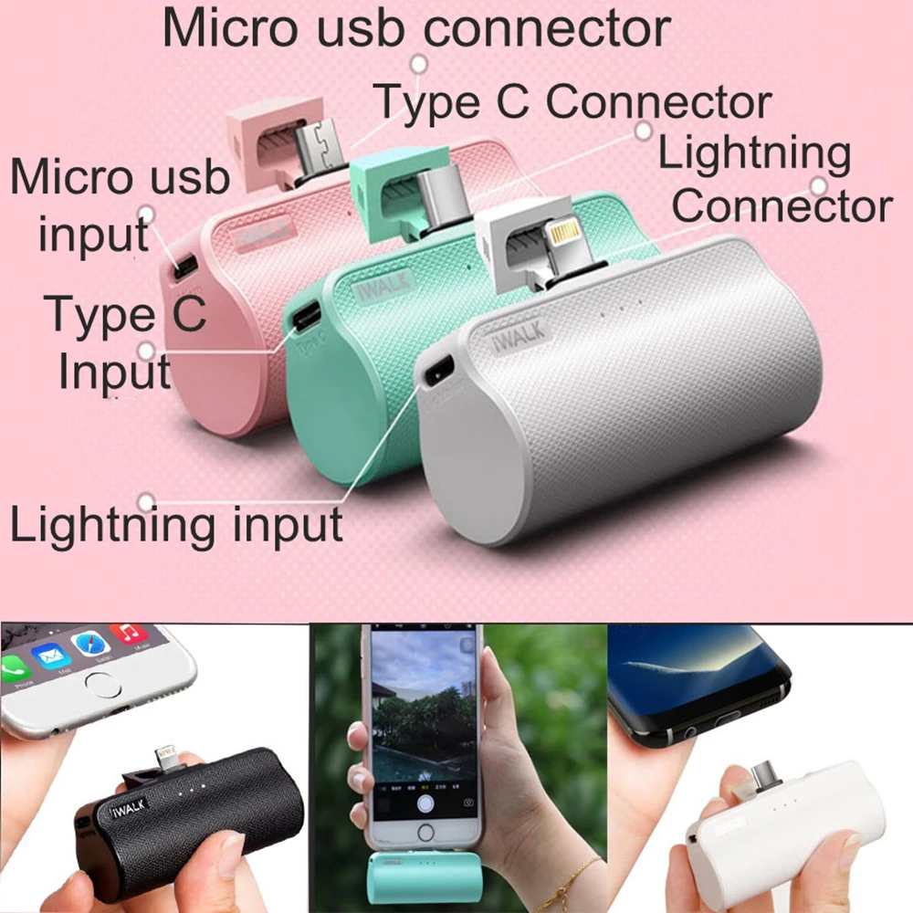 

iWalk 3300mah Mini Power Bank MFI with USB Type C 8 Pin Cable Micro usb for iPhone Xiaomi Redmi Samsung S5 Portable Charger