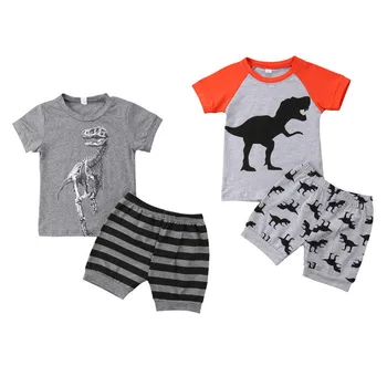 

2018 Toddler Kids Baby Boys Dinosaur Stripes Tops T-shirt Short Pants Summer Cotton Casual Outfits Clothes Set