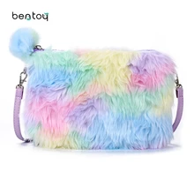 Bentoy плюшевая женская сумка через плечо, милая кожаная сумка через плечо, сумка для девочек, конфетная мультяшная сумочка на молнии, органайзер для телефона, кошелек