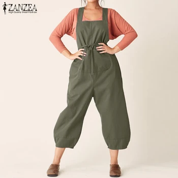 

ZANZEA Women Jumpsuit Ladies Strappy Overalls Jumpsuits Solid Rompers Casual Long Lantern Pants Baggy Combinaison Plus Size 5XL