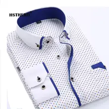 Формальная Осенняя Весенняя Мужская рубашка с принтом, хлопковые тонкие мужские рубашки, Мягкие Рабочие мужские вечерние рубашки с длинным рукавом размера плюс