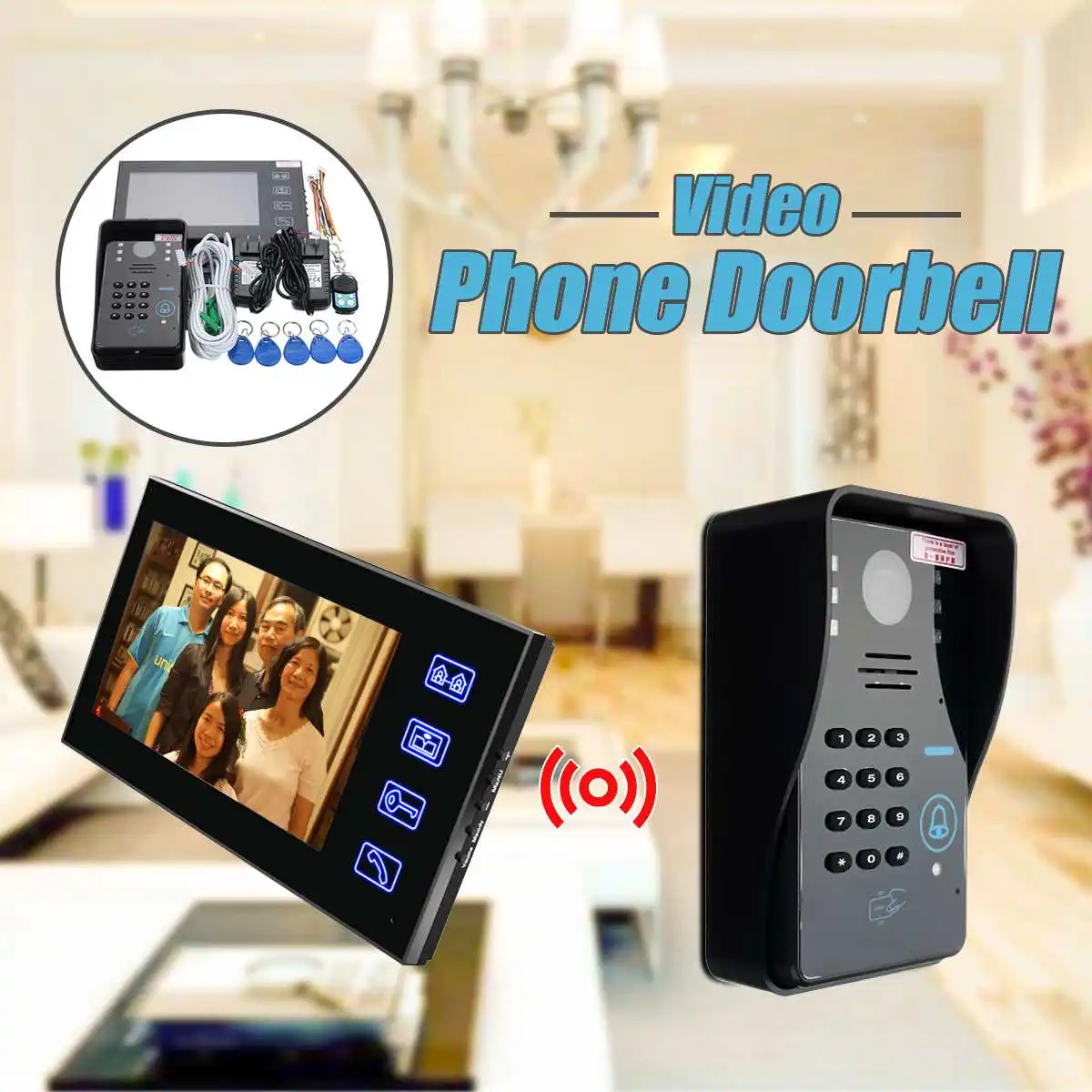 

7" LCD RFID Video Door Bell Phone Doorbell Intercom System T ouch Key IR Camera with Remote Control Home Security Automation