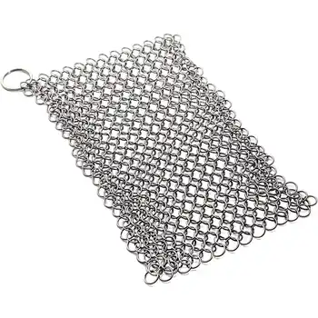 

8Inch X 6Inch Stainless Steel Cast Iron Cleaner 316L Chainmail Scrubber For Cast Iron Pan Pre-Seasoned Pan Dutch Ovens Waffle