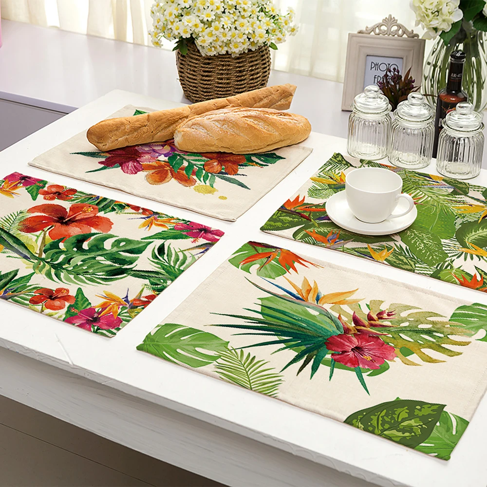 

Kitchen Table Pad Plant Printed Polyester Placemat Heat-resistant Table Mat Bowl Coaster Dining Tableware Pad for Dining Table