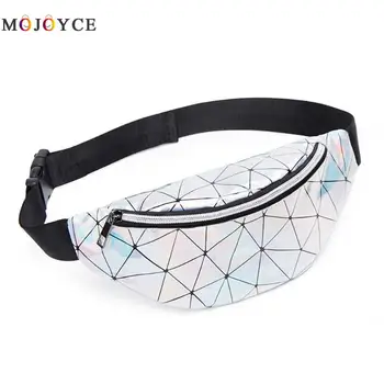 

Women Fanny Pack Geometric Holographic PU Leather Waist Bags Female Chest Phone Pouch Belt Bag