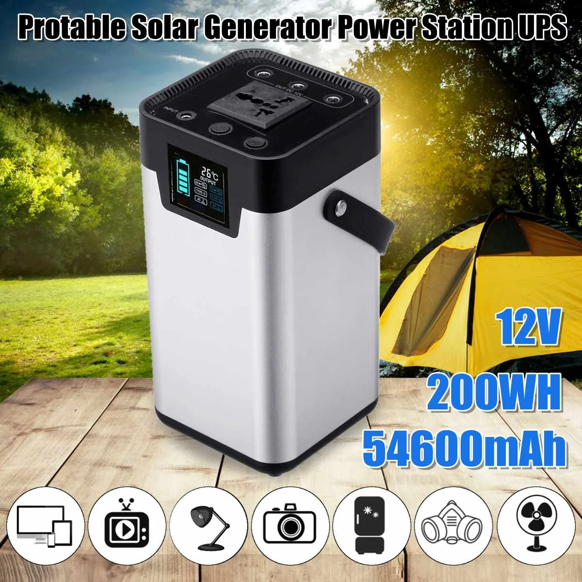 

12V 200W/200Wh 54600mah Portable Solar Generator Power Station UPS Energy Storage Inverter Power Supply Outdoor Home 110V/220V