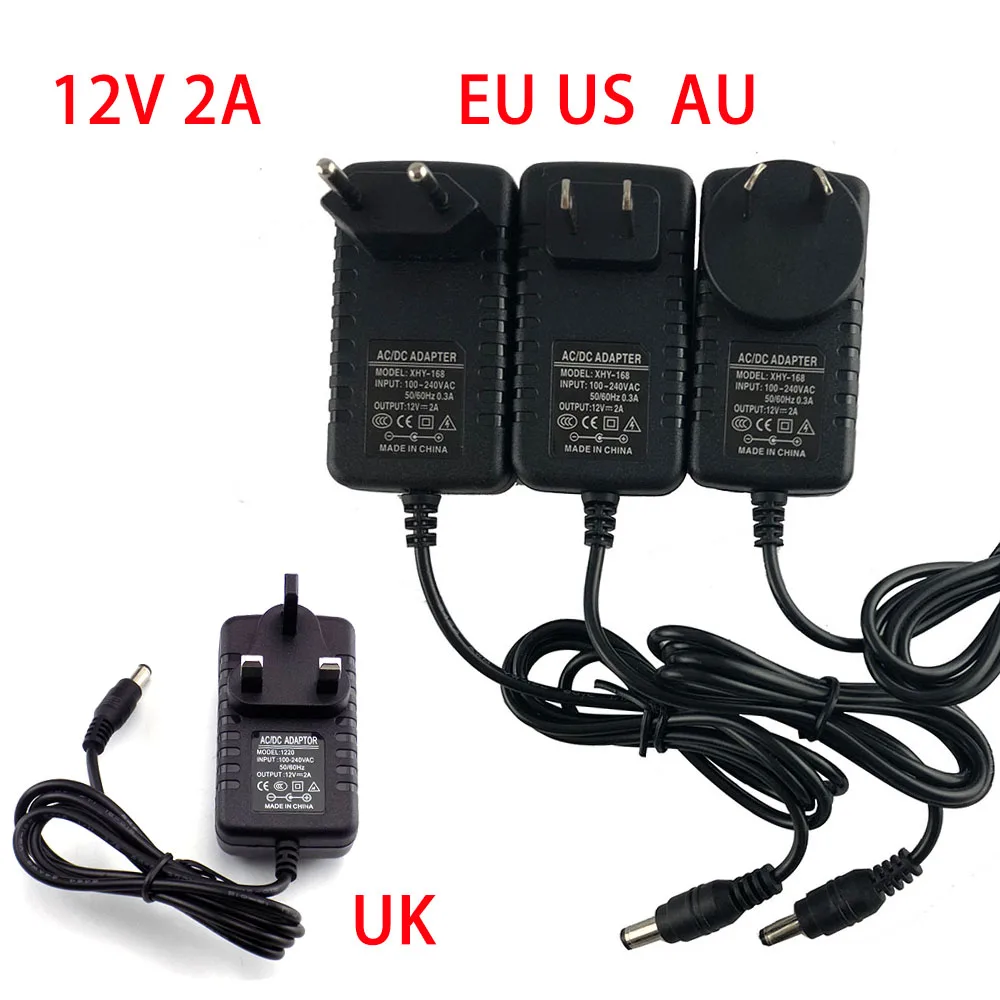 Универсальный адаптер переменного тока в постоянный ток DC 12v 2A 2000ma адаптер сетевого зарядного устройства стандарта ЕС, США, Великобритании AU штепсельная вилка американского стандарта блок питания для светодиодной ленты светильник Инж