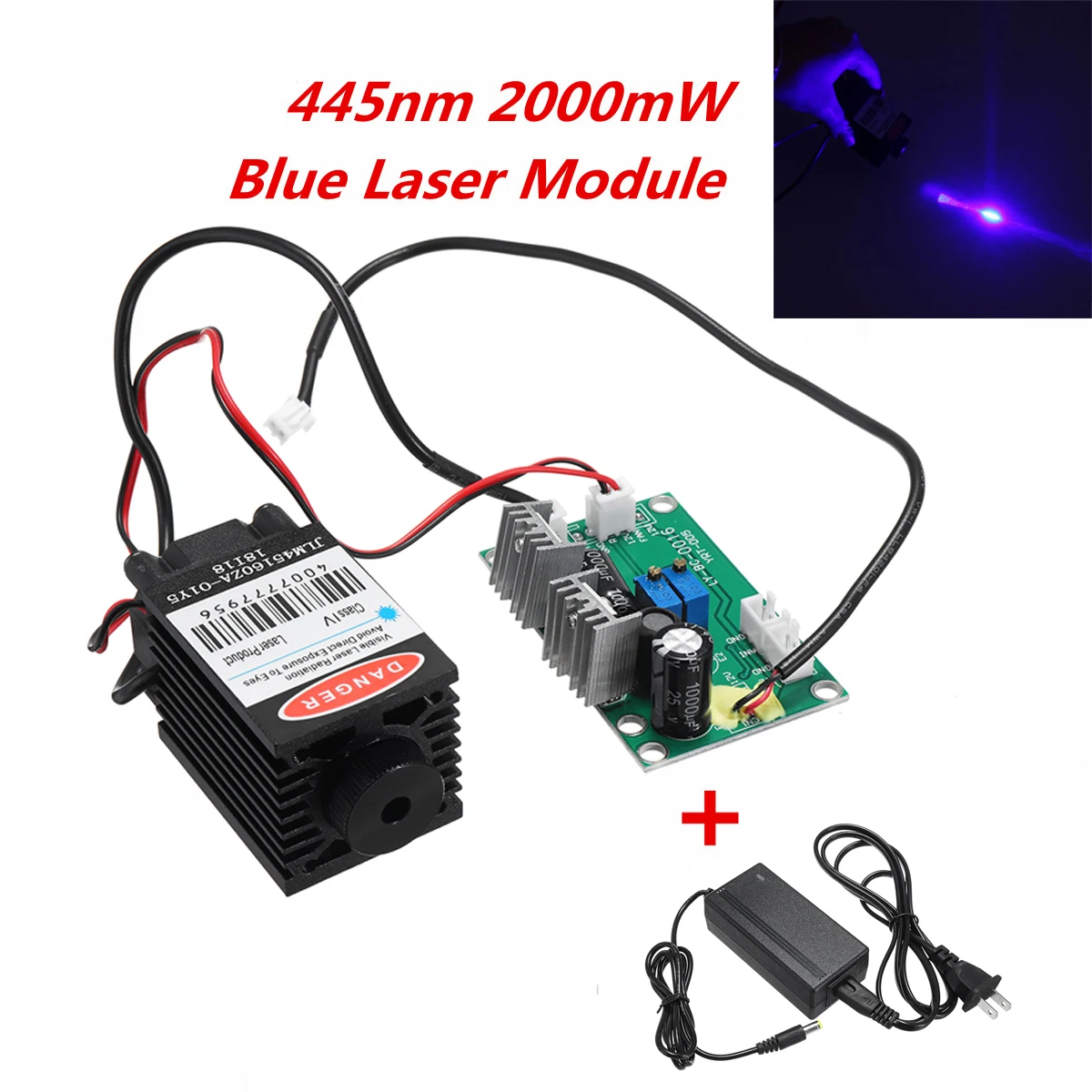 

Focusable High Power 445nm 450nm 2000mW 2W Blue Laser Module TTL Driver board For CNC Cutter Engraving Machine