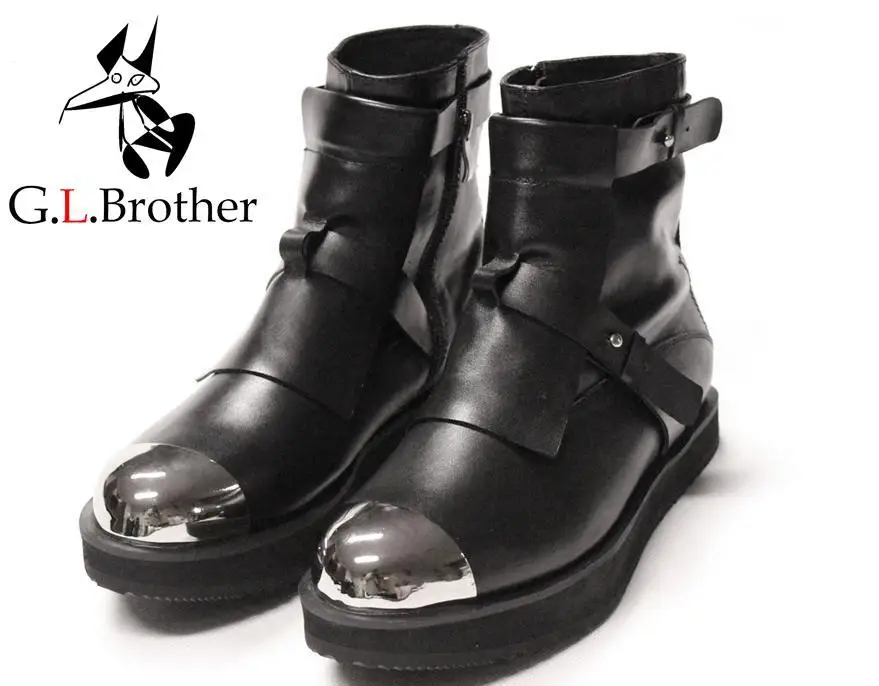 

Europe And The United States Leather Thick-soled Short Boots Round Head Men Boots Height Increasing Shoes
