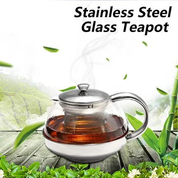 

500-1100ML Glass Teapot Large Stainless Steel Coffee Herbal Kettle with Infuser Perfect for any Kitchen or Office Removal Infuse