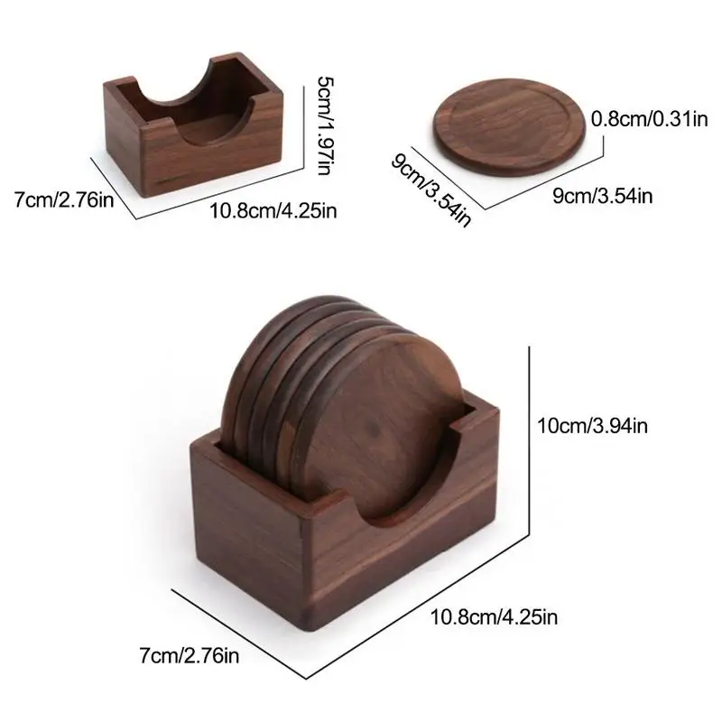6 قطعة الجوز طقم قواعد أكواب جولة خشبية القهوة فنجان شاي سادة طاولة طعام بوثولدير الكلاسيكية الجدول حصيرة كوستر المنزل المطبخ المنتجات
