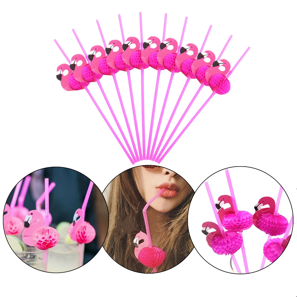 

100 PCS/Set Flamingo Shape Disposable Straw 3D Fruit Straw Bendy Flexible Paper Drinking Straws For Party Decoration Supplies